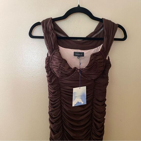 Majorelle Tabitha Brown Ruched Shirred midi dress revolve Sz S NWT - Picture 8 of 12